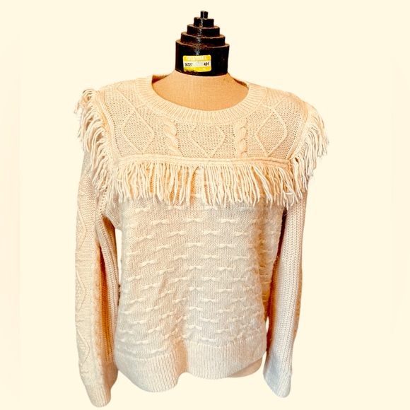 CHELSEA & VIOLET Ivory Fringe Sweater Women’s Size XL 3% Wool - Picture 1 of 5